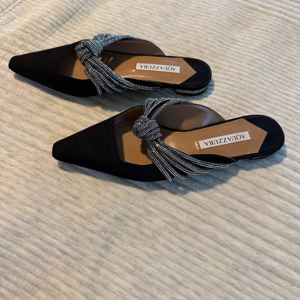 Aquazzura Black Mules with Silver Accents